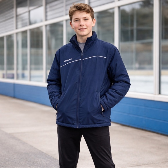 Bauer Youth Large Hockey Warm Up Jacket Full Zip Blue Team - Picture 2 of 8